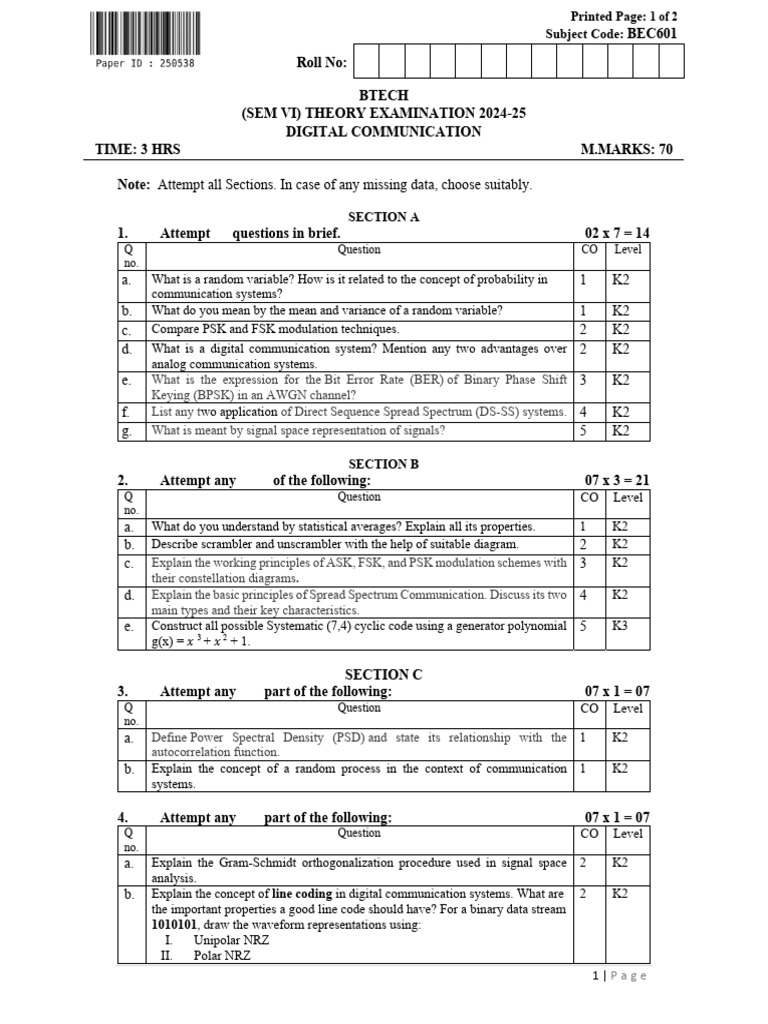 Bec601 Digital Communication | PDF | Applied Mathematics | Signal ...