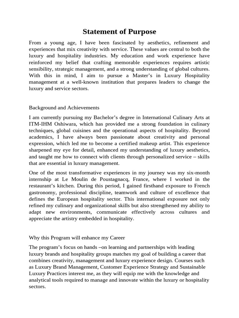 Statement of Purpose | PDF