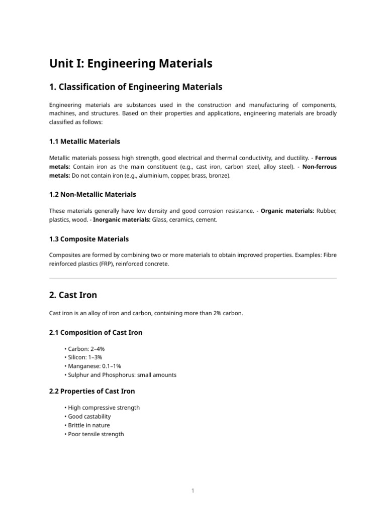 Unit I - Engineering Materials | PDF