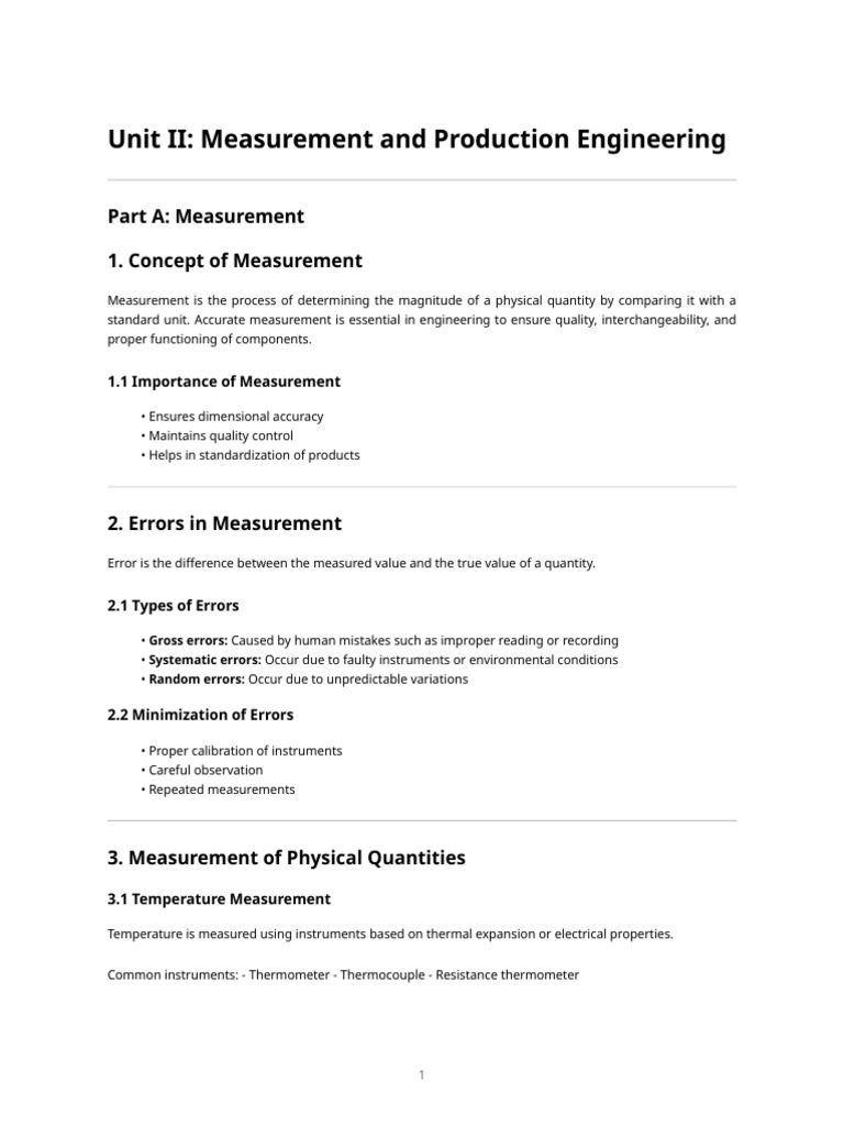Unit II - Measurement and Production Engineering | PDF