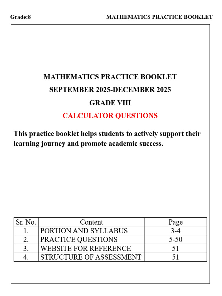 Grade 8 Math Booklet Term 1 - Calculator | PDF