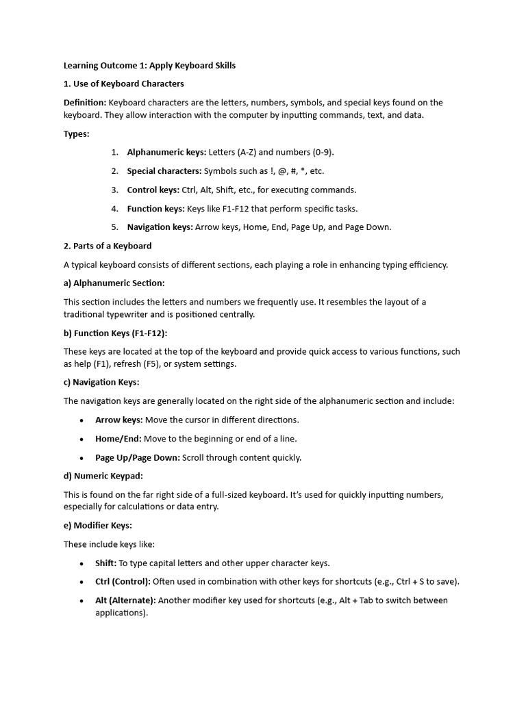 Learning Outcome 1apply - Keyboardskills | PDF | Computer Keyboard ...