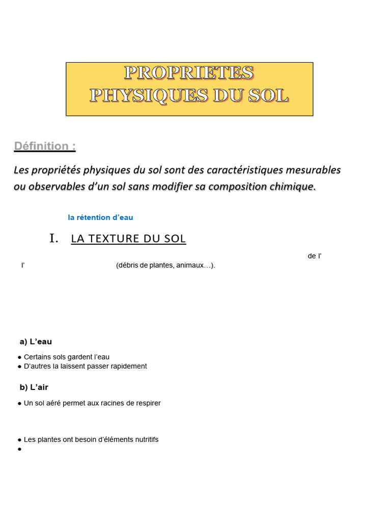Propriétés Physiques Des Sols | PDF | Sol (pédologie) | Porosité