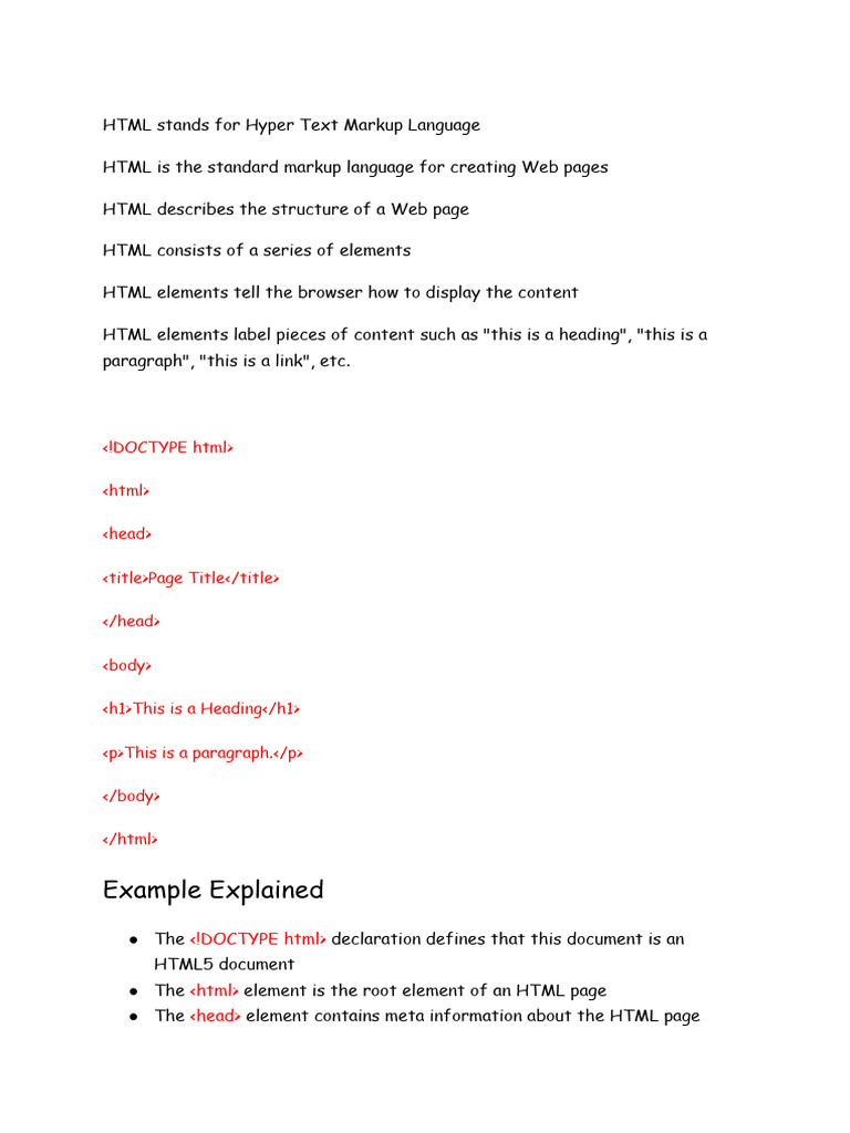 HTML Explanation Notes | PDF | Hyperlink | Html Element