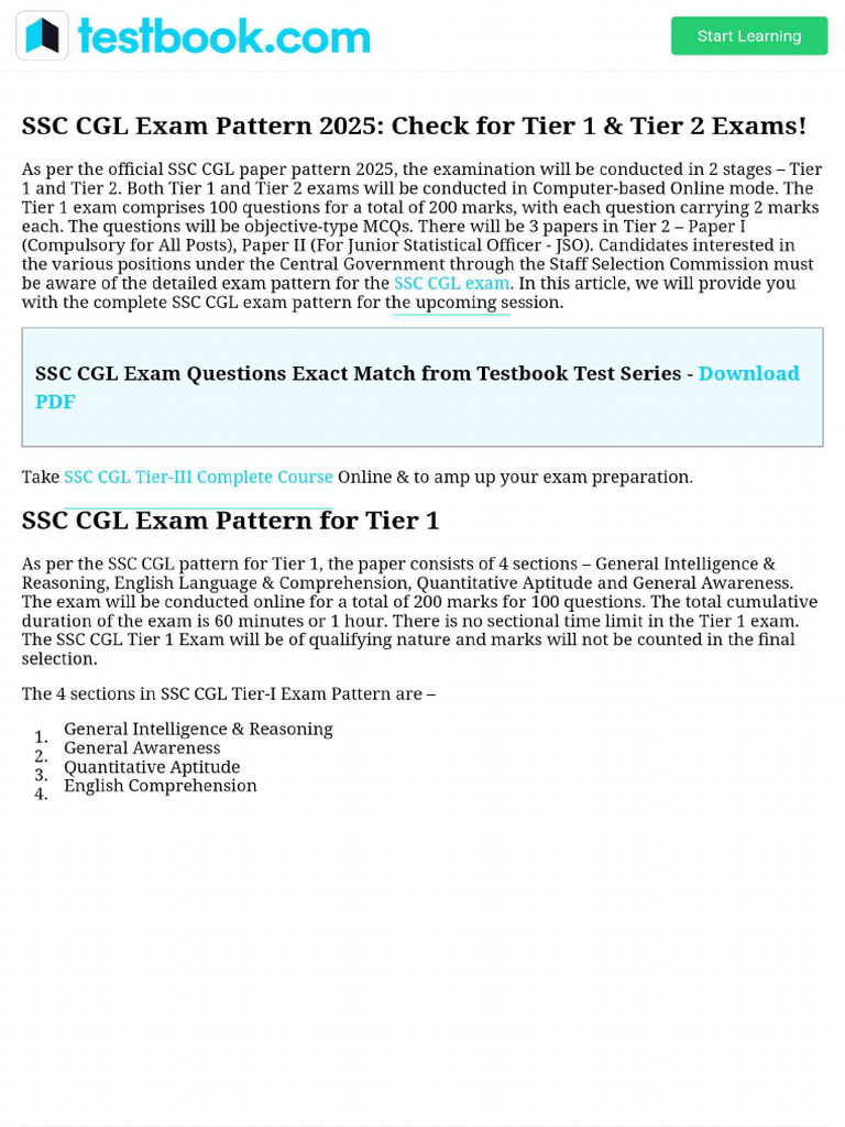 SSC CGL Exam Pattern 2025 - Check For Tier 1 & Tier 2 Exams! | PDF