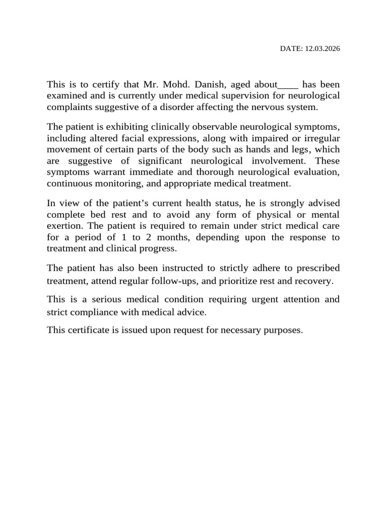 Medical Certificate Draft | PDF