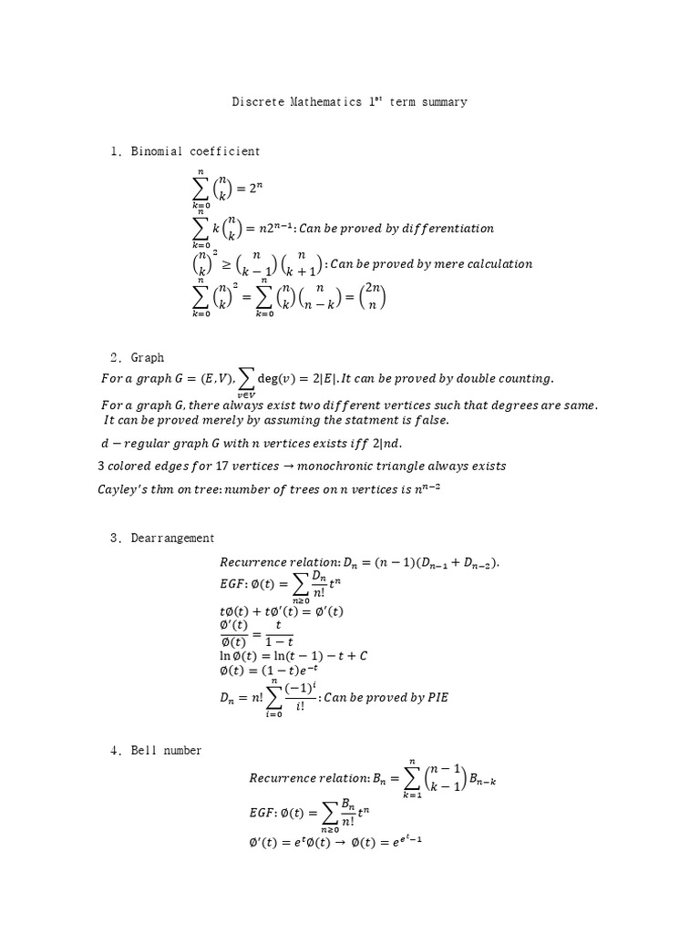 Discrete Mathematics 1st Term Summary | PDF