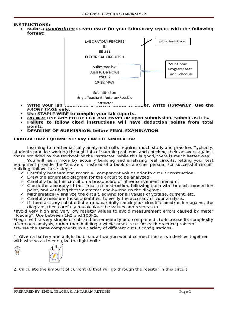 Electrical Circuits 1 Laboratory | PDF