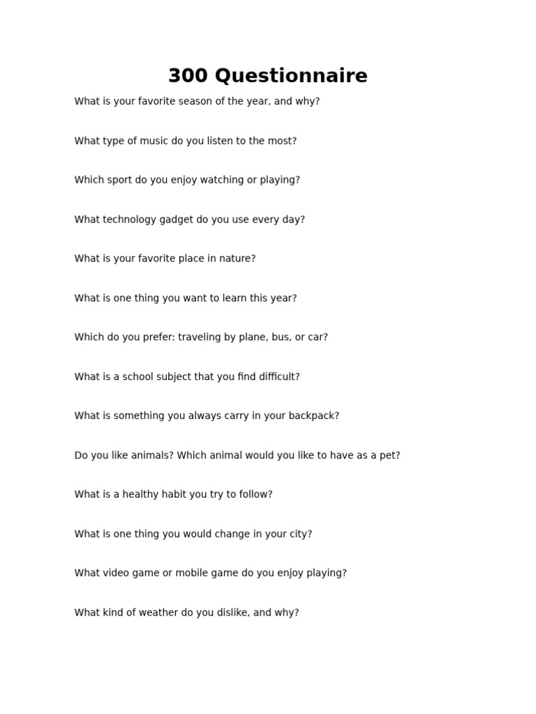 300 Questionnaire | PDF