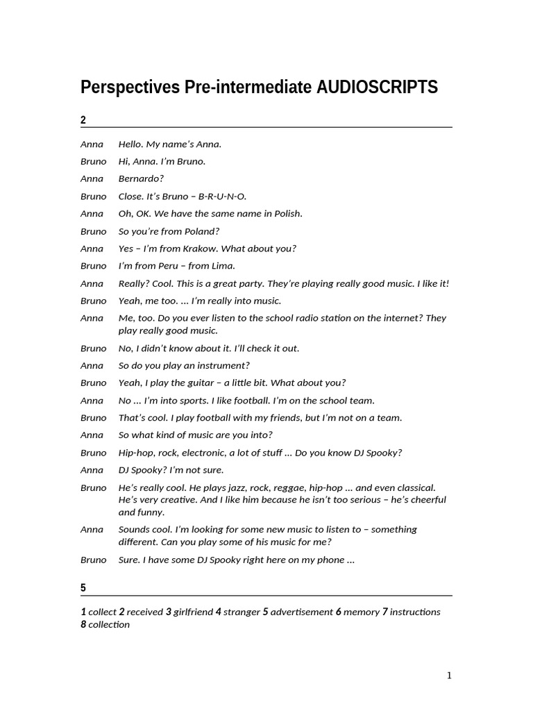 Perspectivespre-Int Audio Script | PDF