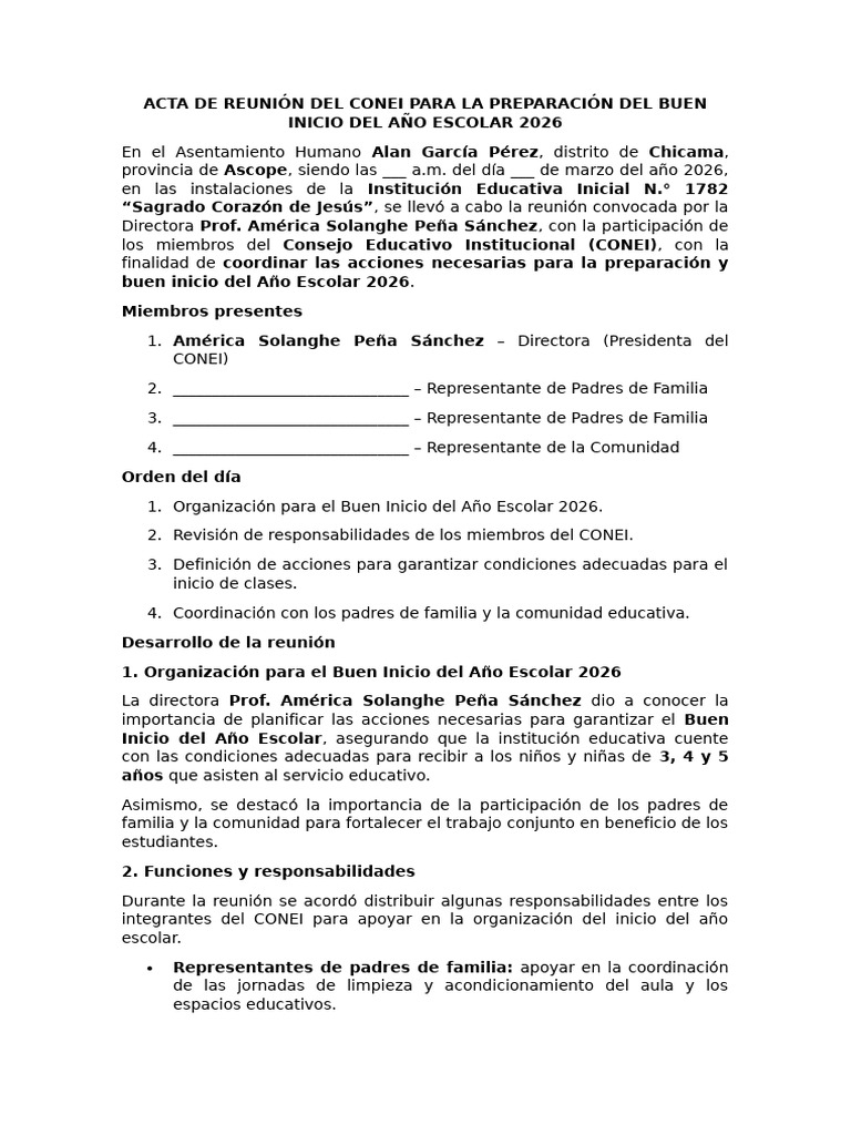 Acta de Conei Buen Inicio Escolar | PDF