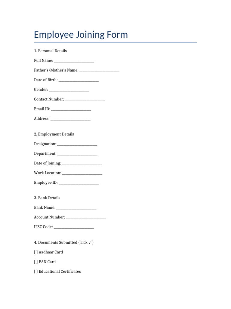 Employee Joining Form Updated | PDF