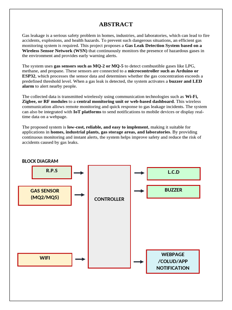 Gas Leak Detection System Based On Wireless Sensor Network | PDF