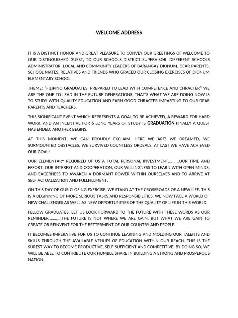 Welcome & Farewell Address | PDF