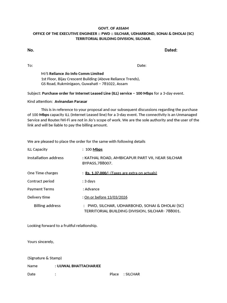 Undertaking & Declaration | PDF | Telecommunications | Service Industries