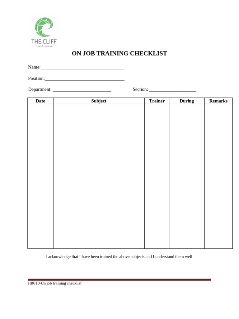 HR010-On Job Training Checklist | PDF
