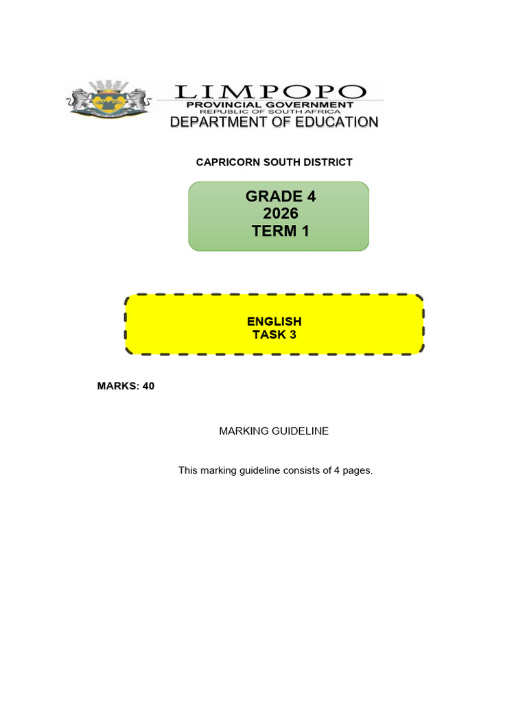 Grade 4 Task 3 Marking Guideline Term 1 2026 | PDF