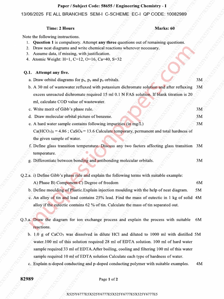 Be First Year Engineering Semester 1 2025 May Engineering Chemistry I ...