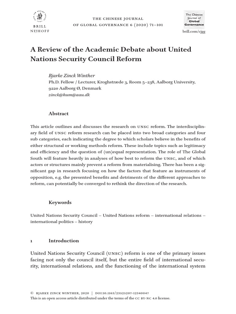 A Review of The Academic Debate About United Nations Security Council ...
