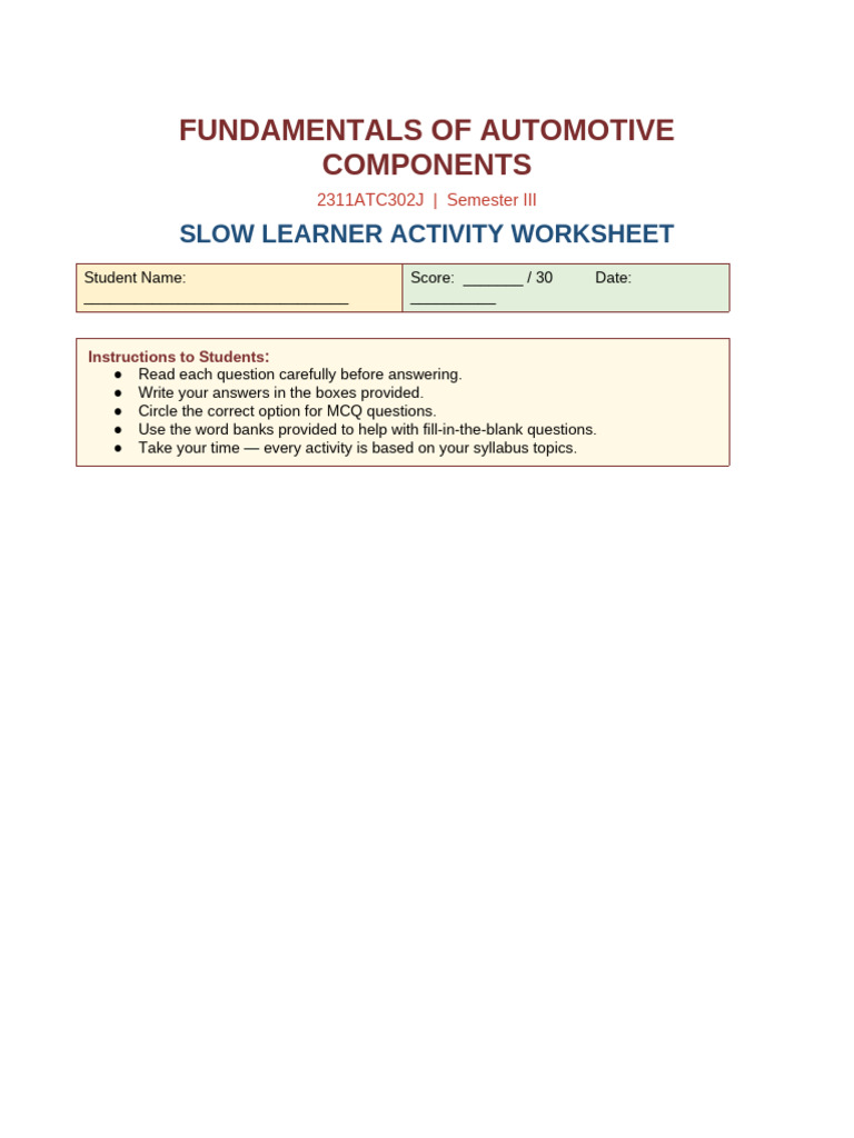 FAC Activity Worksheet | PDF