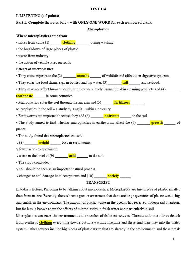 Answer Keys Test 114 | PDF