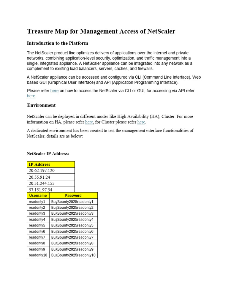 Treasure Map Credentials For Management Access of NetScaler | PDF