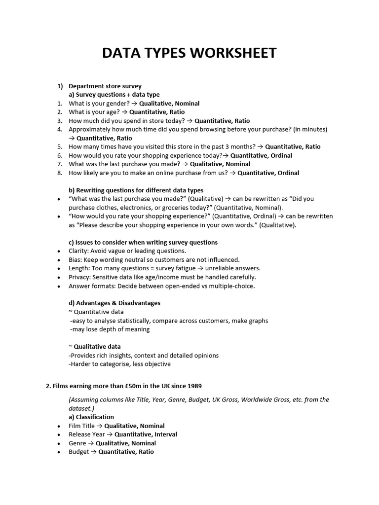 Data Types Worksheet - Submission 1 | PDF | Level Of Measurement ...