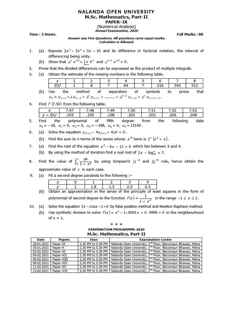 2020 MSC Mathematics Part-I | PDF