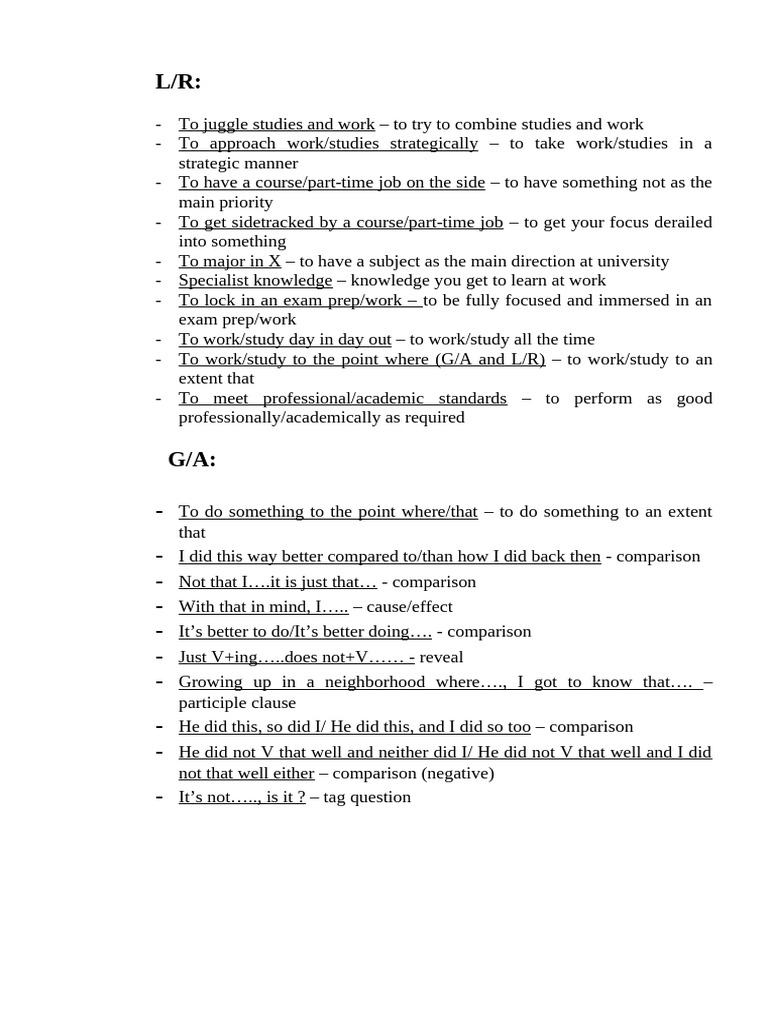 Vocab and Grammar Chunks | PDF