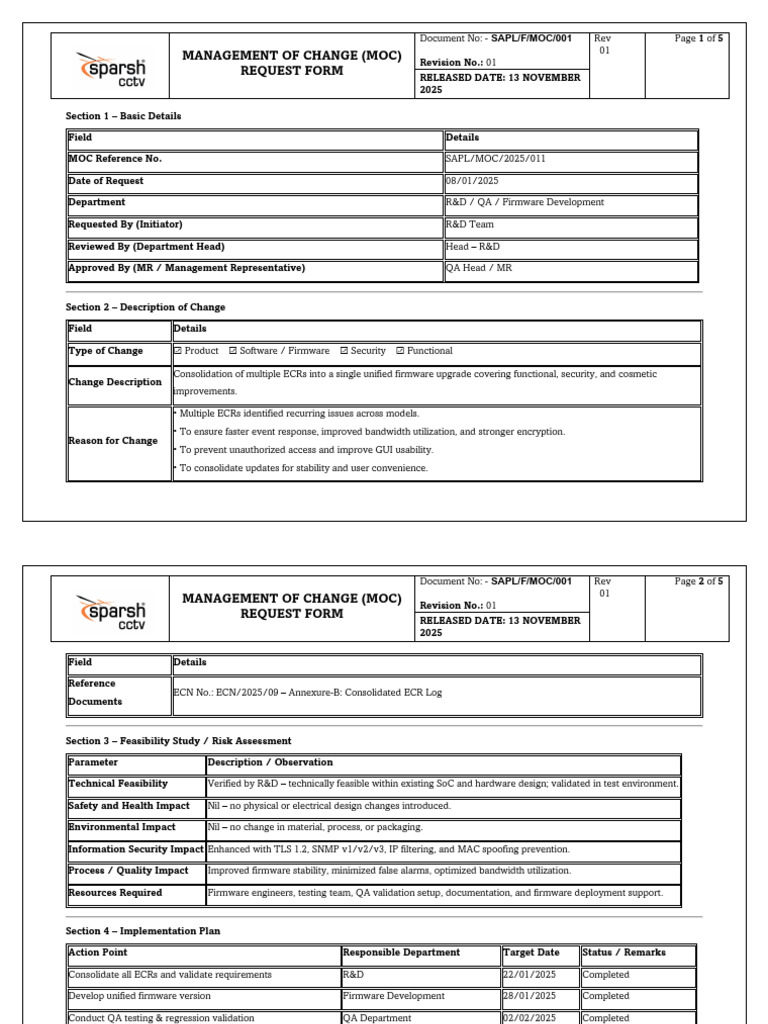 Management of Change (Moc) Request Form | PDF