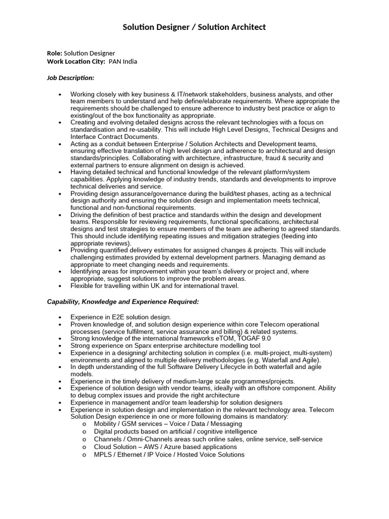 JD - Solution Designer | PDF