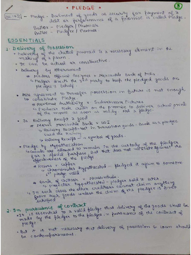 Sem II - Contract Law (Pledge) | PDF