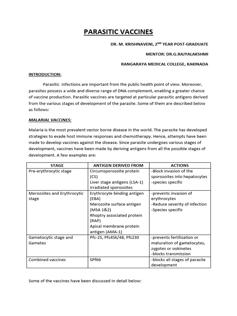 Parasitic Vaccines | PDF