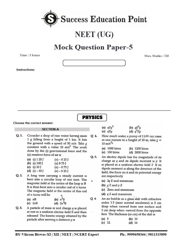 NEET-Mock Question Paper-5-PCB-Question Paper With Answer Key | PDF