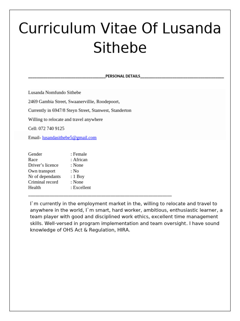 Lusanda Sithebe CV 2023 New | PDF