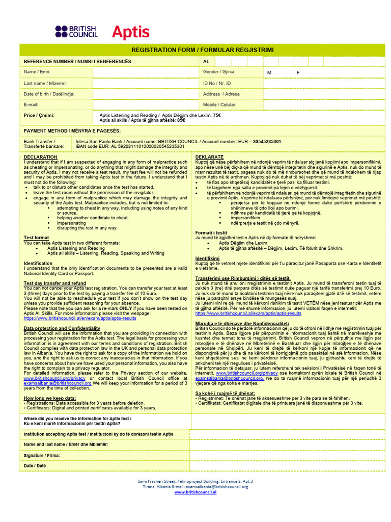 Aptis Registration Form 27.02.2026 1 | PDF