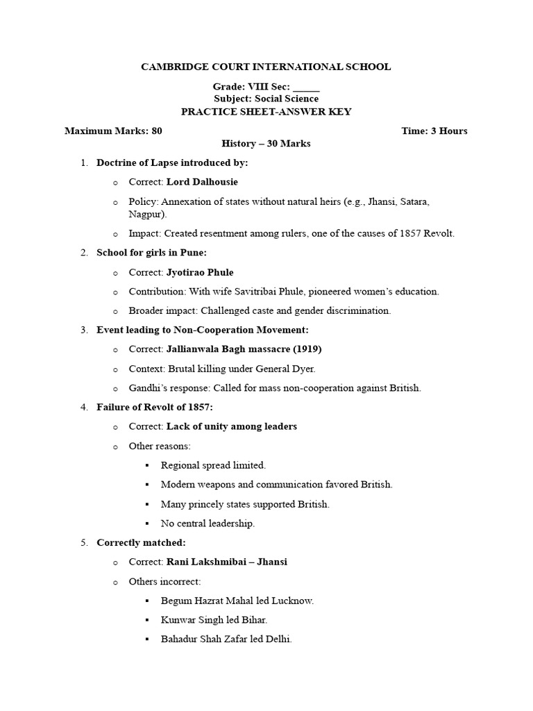 Grade 8 Practice Sheet Answer Key | PDF
