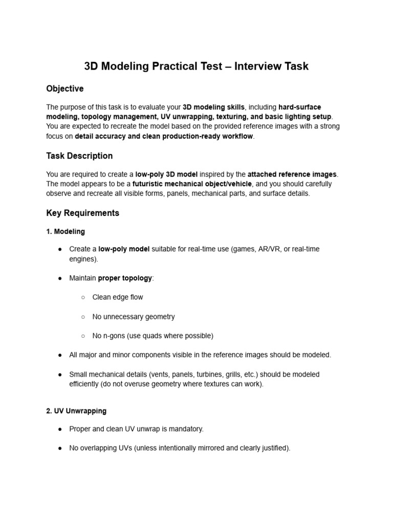 3D Modeling Practical Test - Interview Task | PDF
