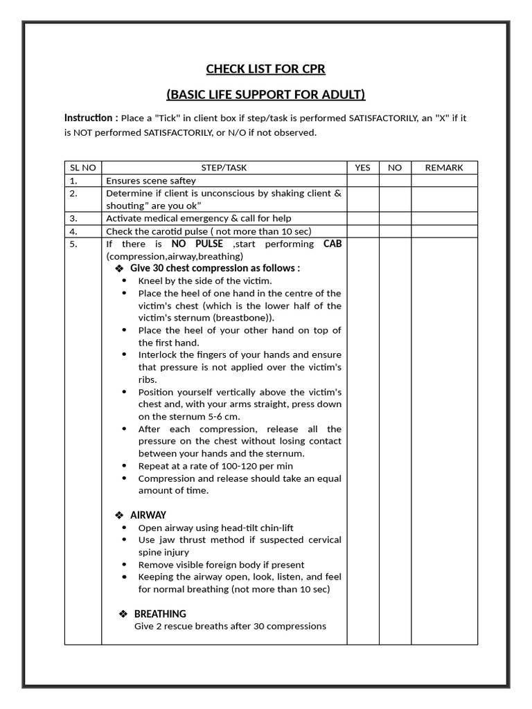 Check List For CPR | PDF