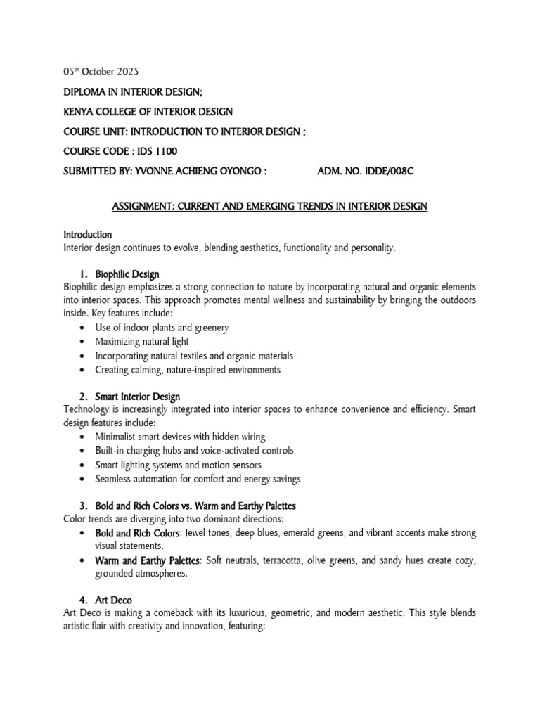 Assignment-Trends in Interior Design | PDF | Interior Design | Art Deco