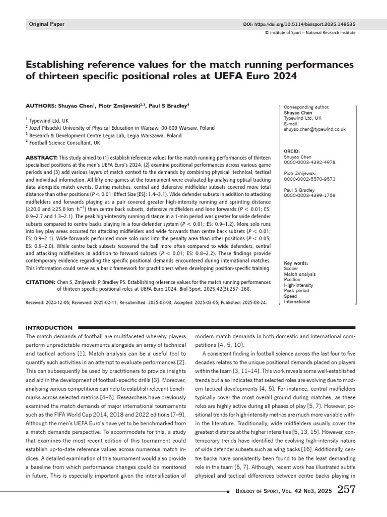 Establishing Reference Values For The Match Running Performances of ...