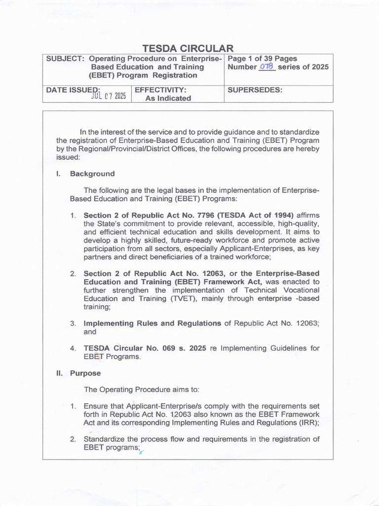 TESDA Circular No. 078-2025 | PDF