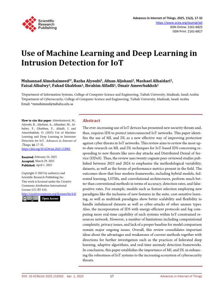 Use of Machine Learning and Deep Learning in | PDF