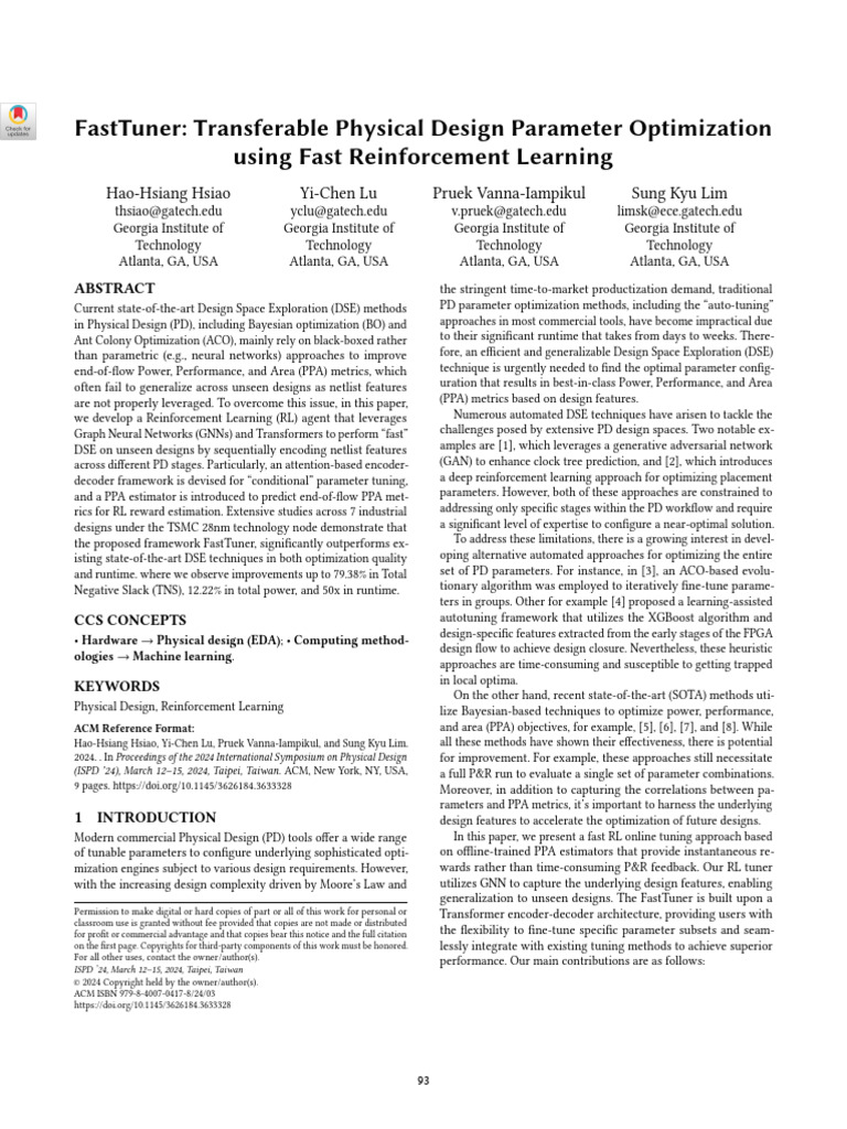 FastTuner Transferable Physical Design Parameter Optimization Using ...