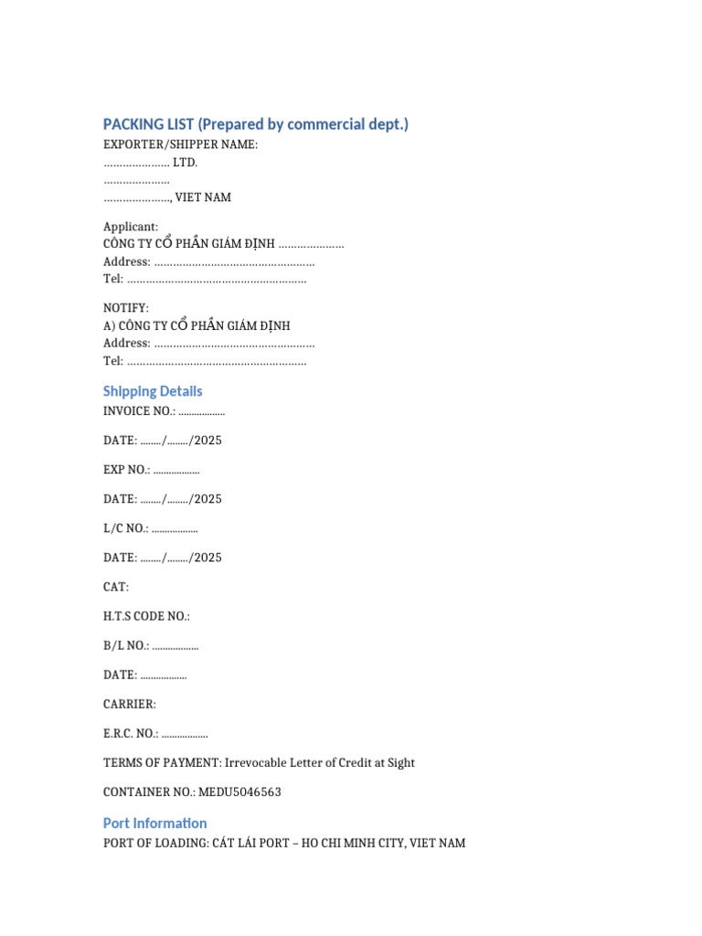 Packing List | PDF
