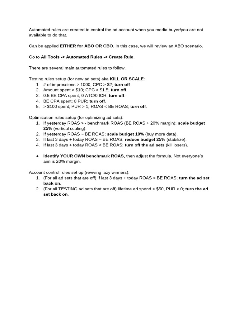 Automated Rules SOP (ALL Basic Rules To Follow) | PDF