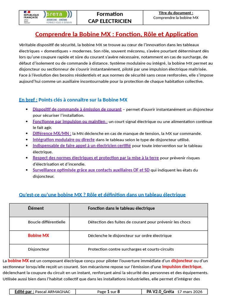 Comprendre La Bobine MX Fonction, Rôle Et Application PDF — free download
