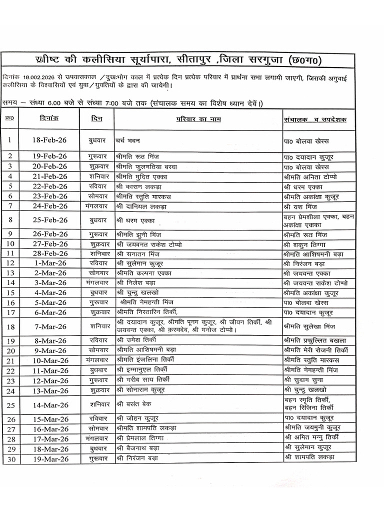 Church Program List - 2026 | PDF