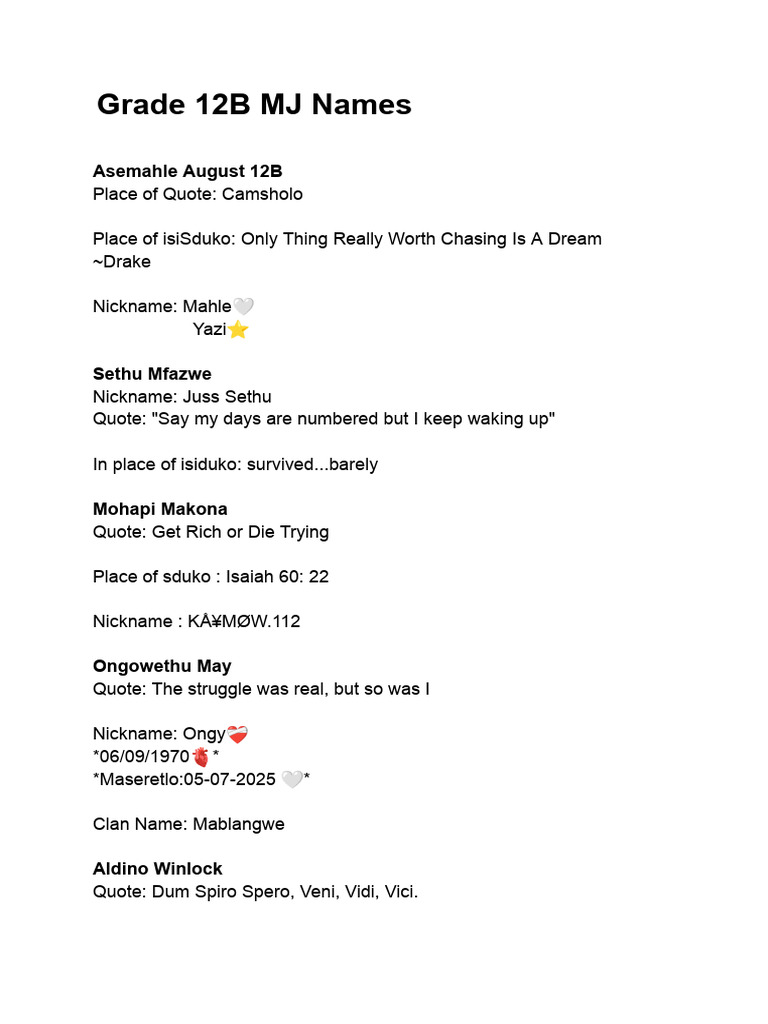 MJ Names | PDF