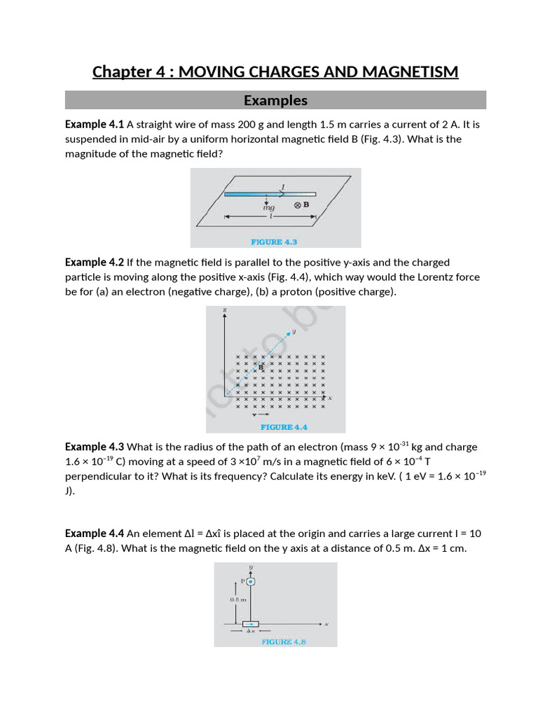 Chapter 4 Moving Charge and Magnetism (Numericals) | PDF